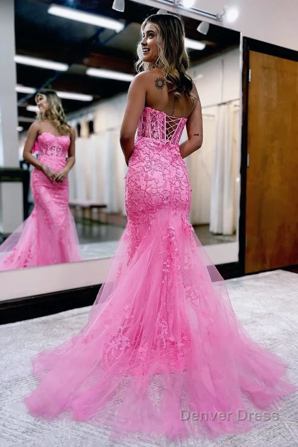 Mermaid Sweetheart Neck Lace Long Prom Dresses With Appliques