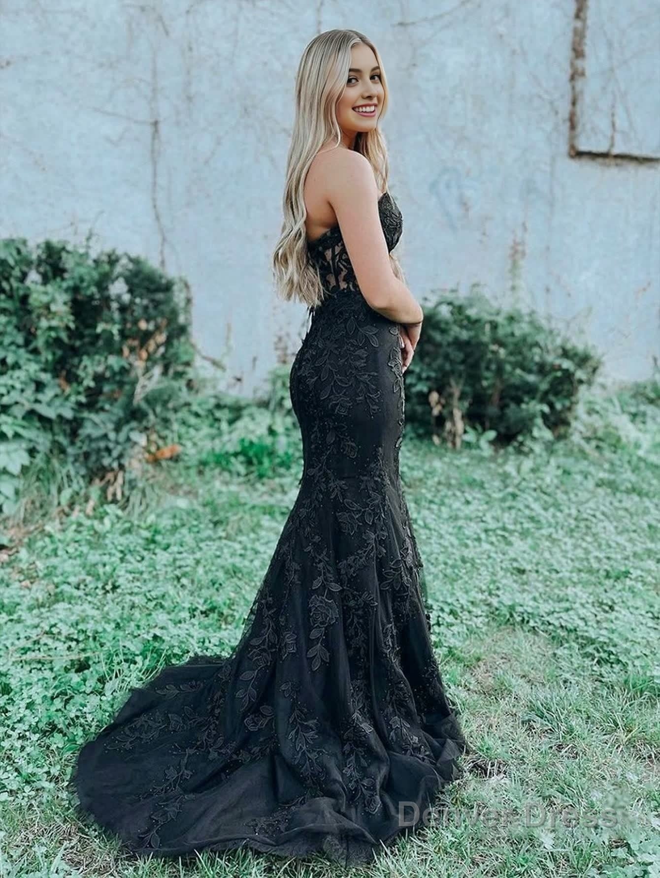 Mermaid Sweetheart Neck Lace Long Prom Dresses With Appliques