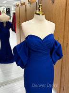 Mermaid Sweetheart Neck Satin Royal Blue Long Prom Dresses