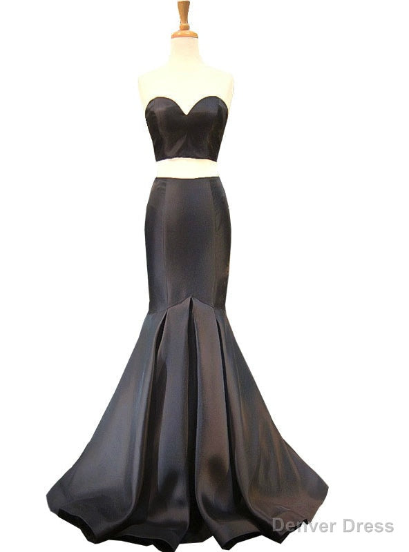 Mermaid Sweetheart Sleeveless Floor Length Black Satin Prom Dresses