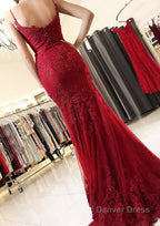 Mermaid Sweetheart Sleeveless Floor Length Tulle Prom Dresses With Appliqued