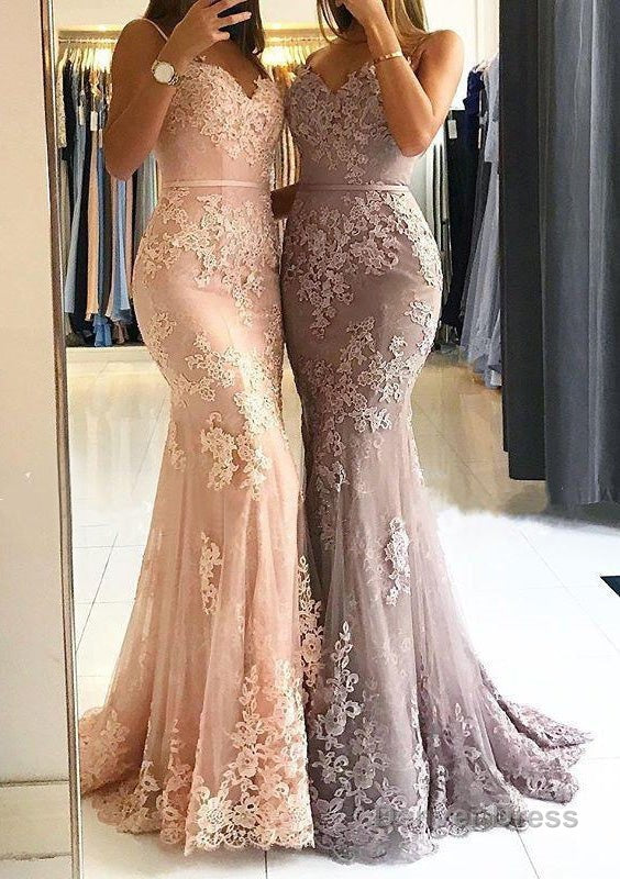 Mermaid Sweetheart Sleeveless Floor Length Tulle Prom Dresses With Appliqued