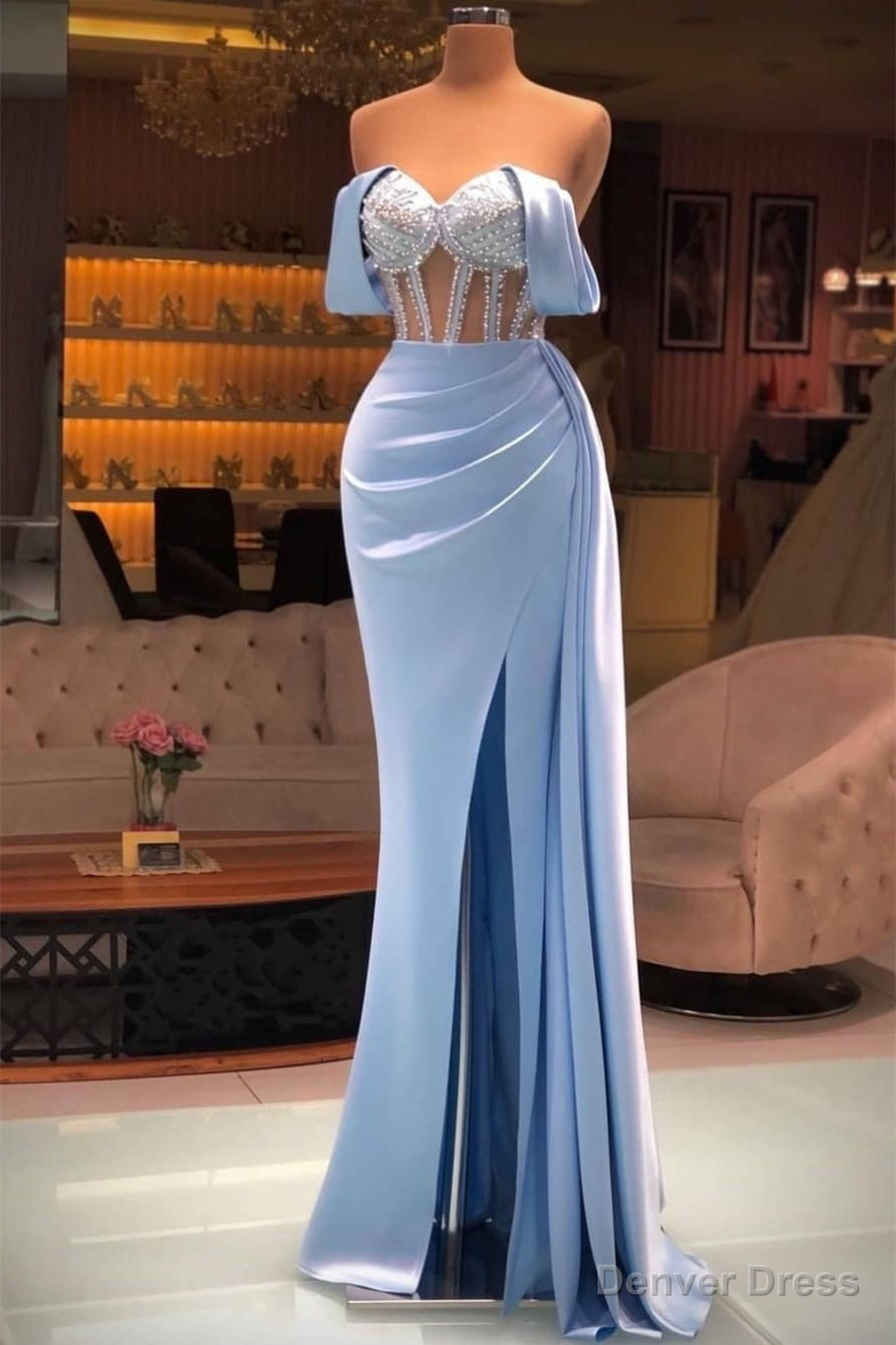 Mermaid Sweetheart Strap Sleeveless Beading Floor Length High Split Prom Dresses Main image