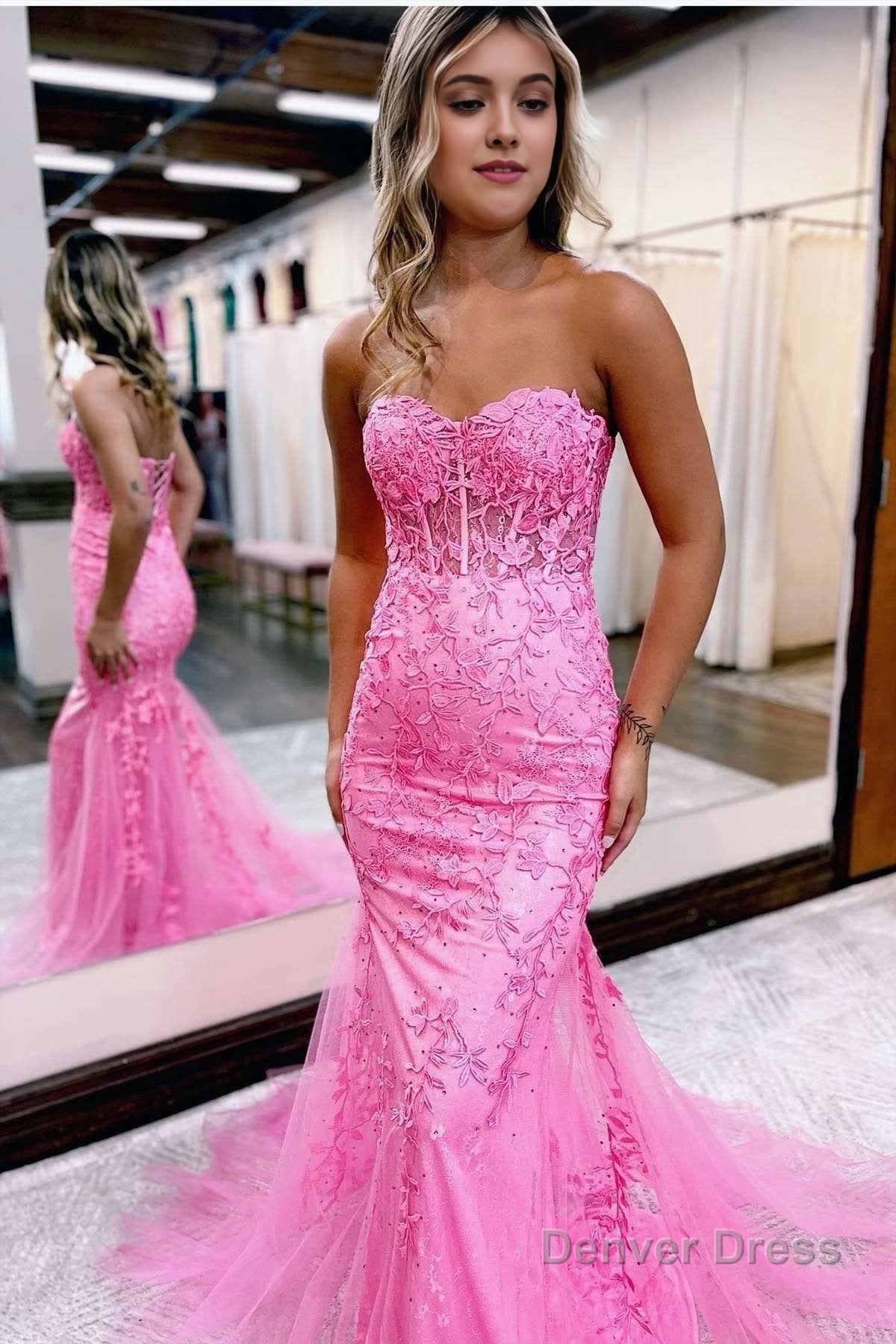 Mermaid Sweetheart Tulle Lace Prom Dresses Main image
