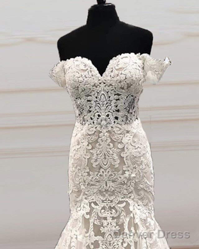 Mermaid Sweetheart Wedding Dress Off The Shoulder Lace Embroidery