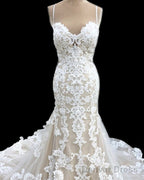 Mermaid Sweetheart Wedding Lace Dress Spaghetti Straps