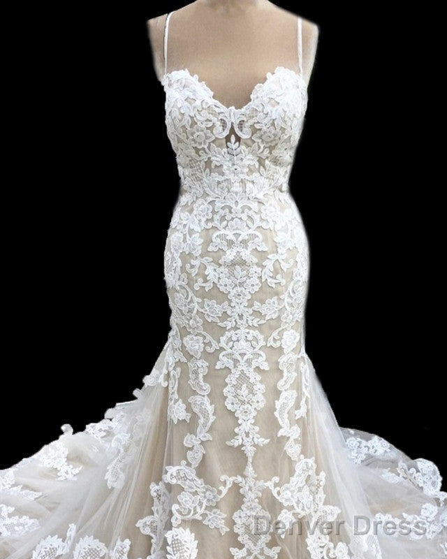 Mermaid Sweetheart Wedding Lace Dresses Spaghetti Straps