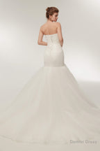 Mermaid Sweetheart White Tulle Wedding Dresses with Appliques