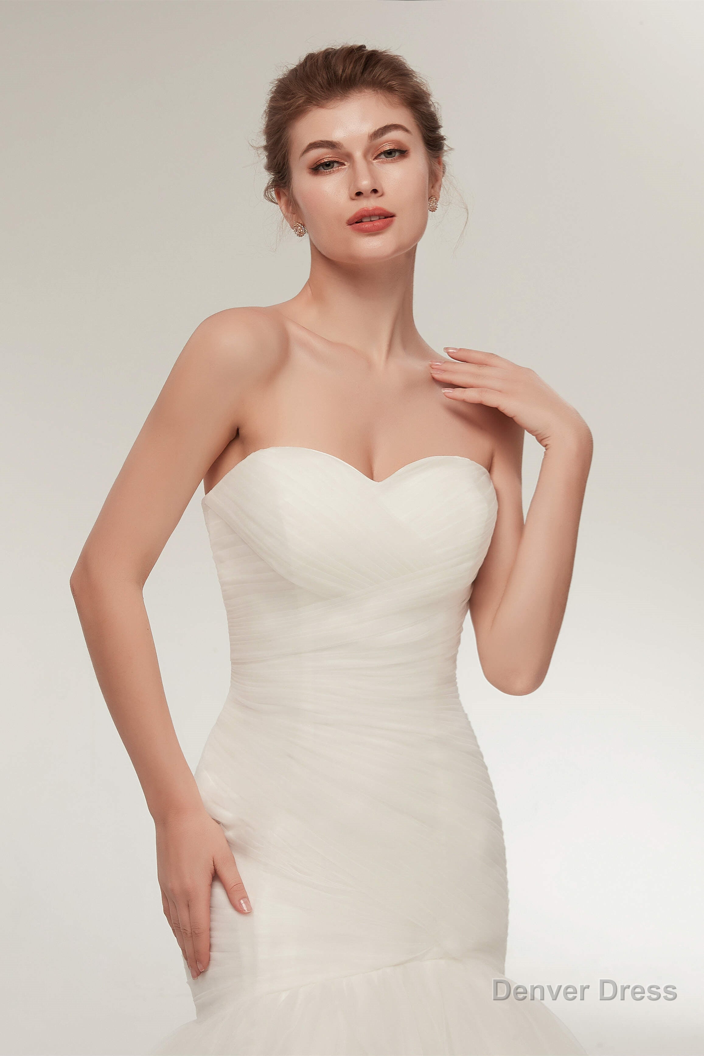 Mermaid Sweetheart White Tulle Wedding Dresses with Appliques