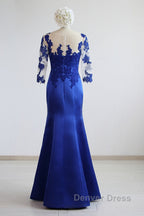 Mermaid Trumpet Prom Gowns Elegant Dresses Prom Floor Length Half Sleeve Illusion Neck Satin With Pleats