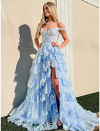 Mermaid / Trumpet Prom Dress Corsets Dresses Prom Court Train Sleeveless Off Shoulder Tulle With Sequin Slit