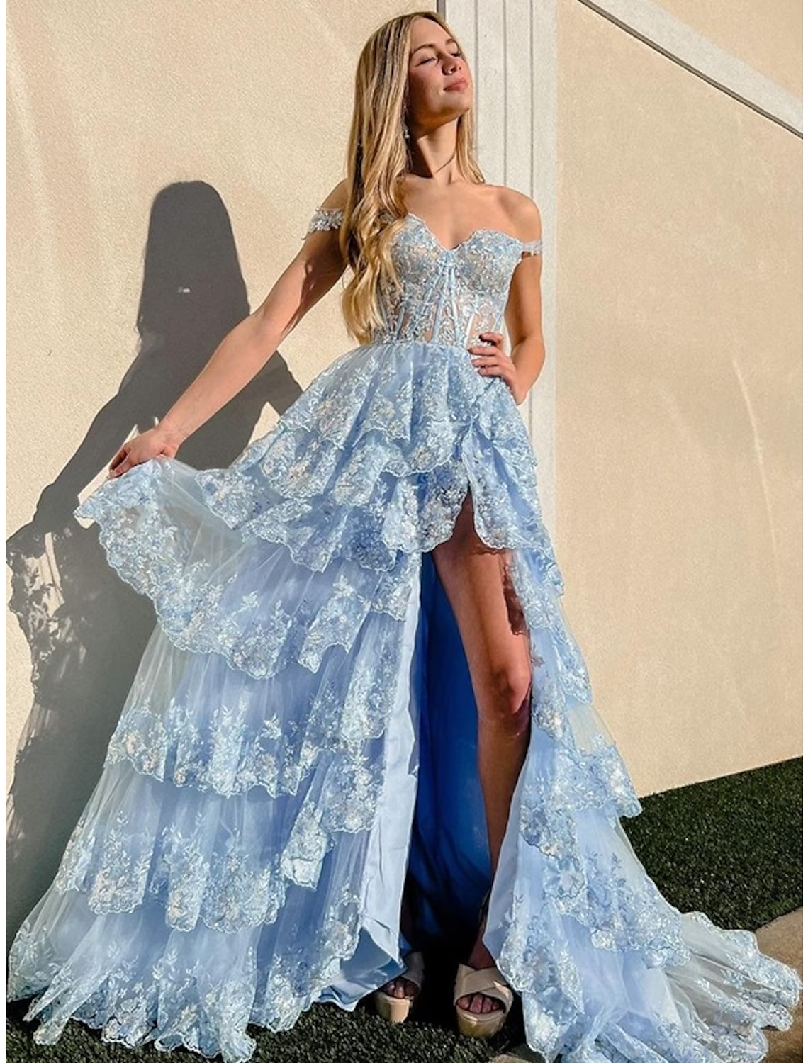 Mermaid / Trumpet Prom Dress Corsets Dresses Prom Court Train Sleeveless Off Shoulder Tulle With Sequin Slit