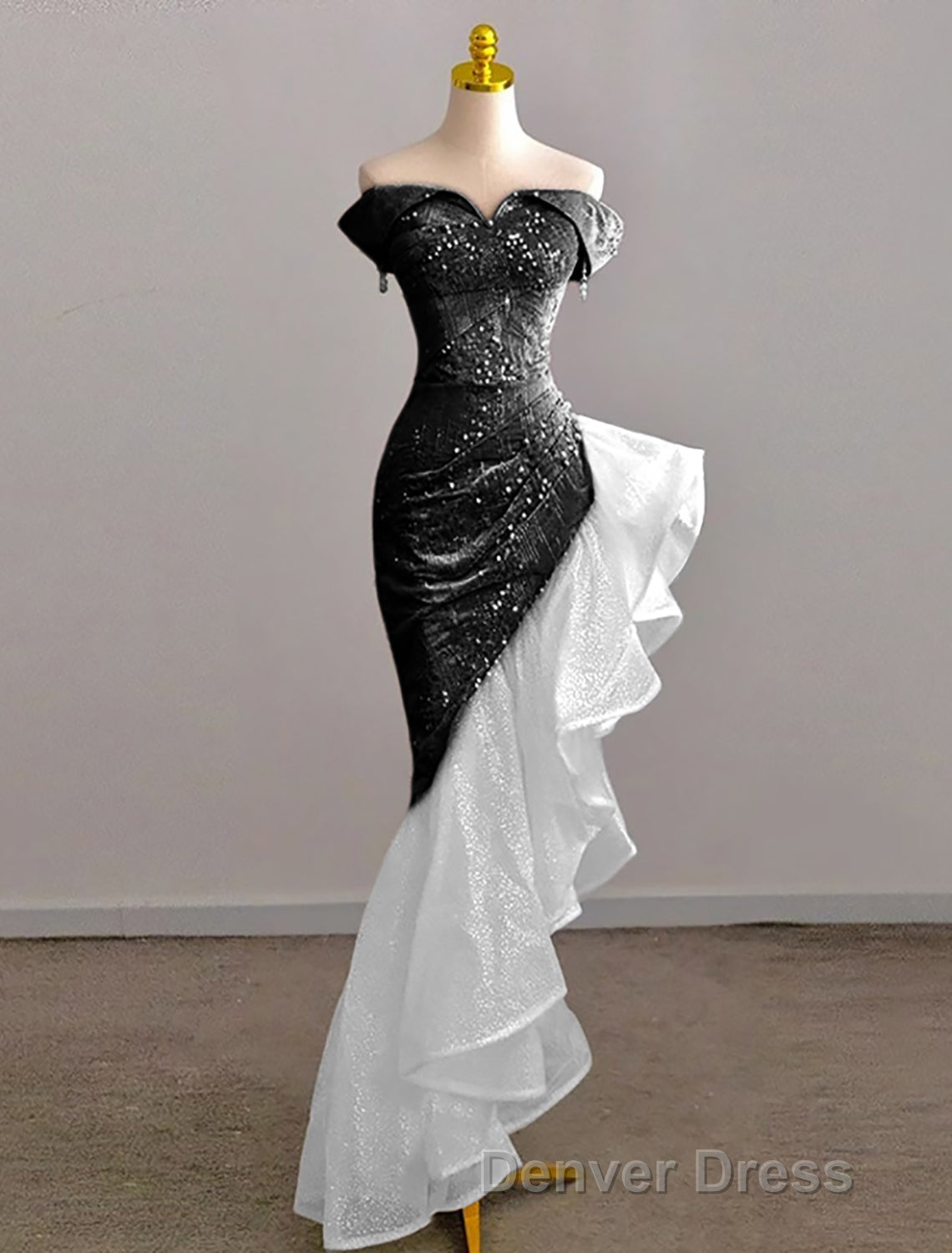 Mermaid / Trumpet Prom Dresses Party Dresses Evening Party Floor Length Sleeveless Off Shoulder Tulle with Pearls Sequin