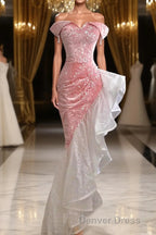 Mermaid / Trumpet Prom Dresses Party Dresses Evening Party Floor Length Sleeveless Off Shoulder Tulle with Pearls Sequin