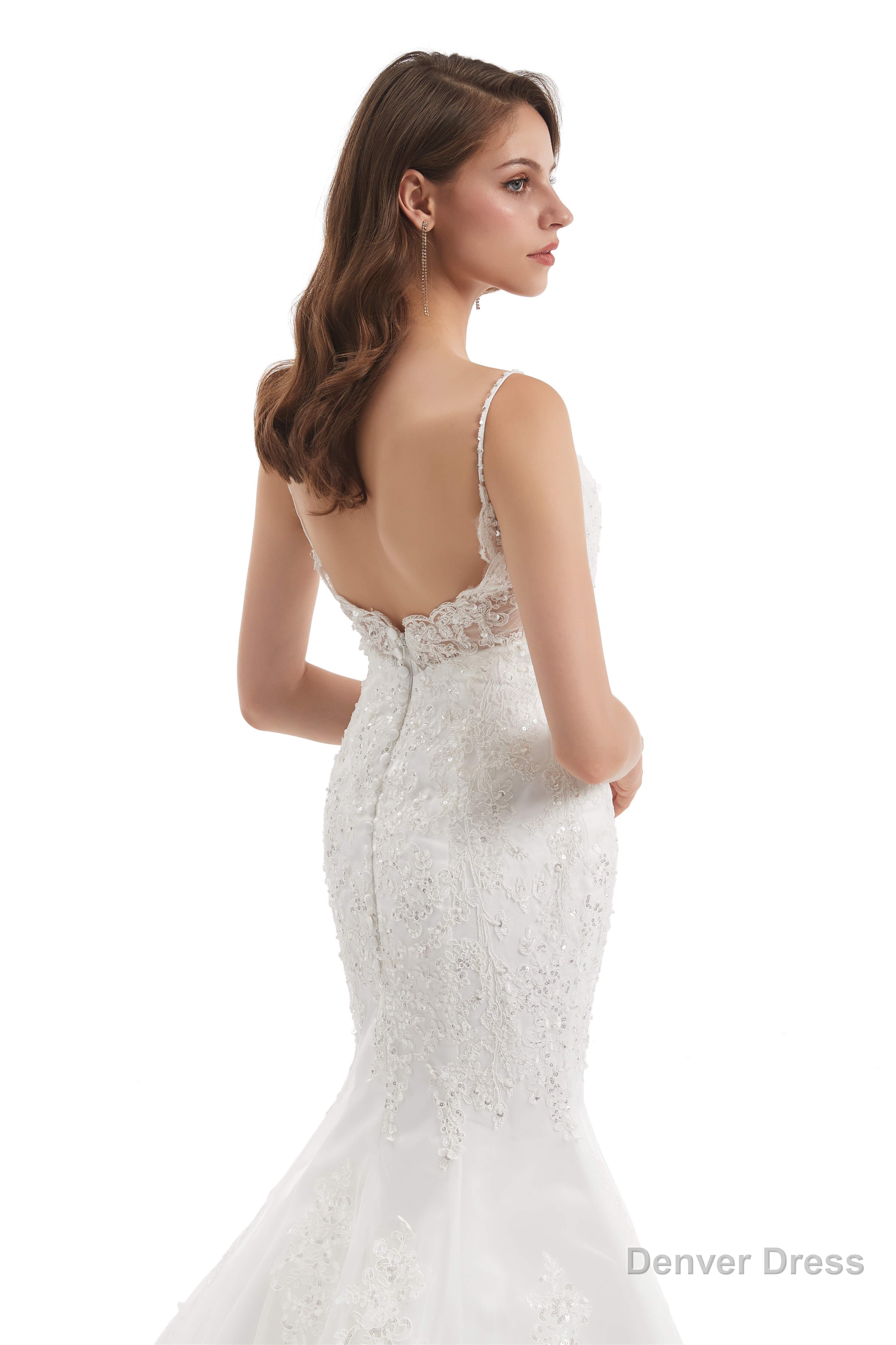 Mermaid Tulle Appliques Sequins Spaghetti Straps Wedding Dresses