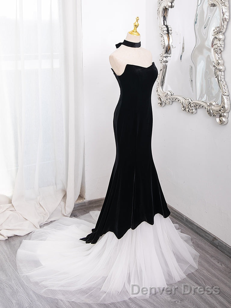Mermaid Tulle Velvet Black Long Prom Dress, Mermaid Long Formal Dress Main image
