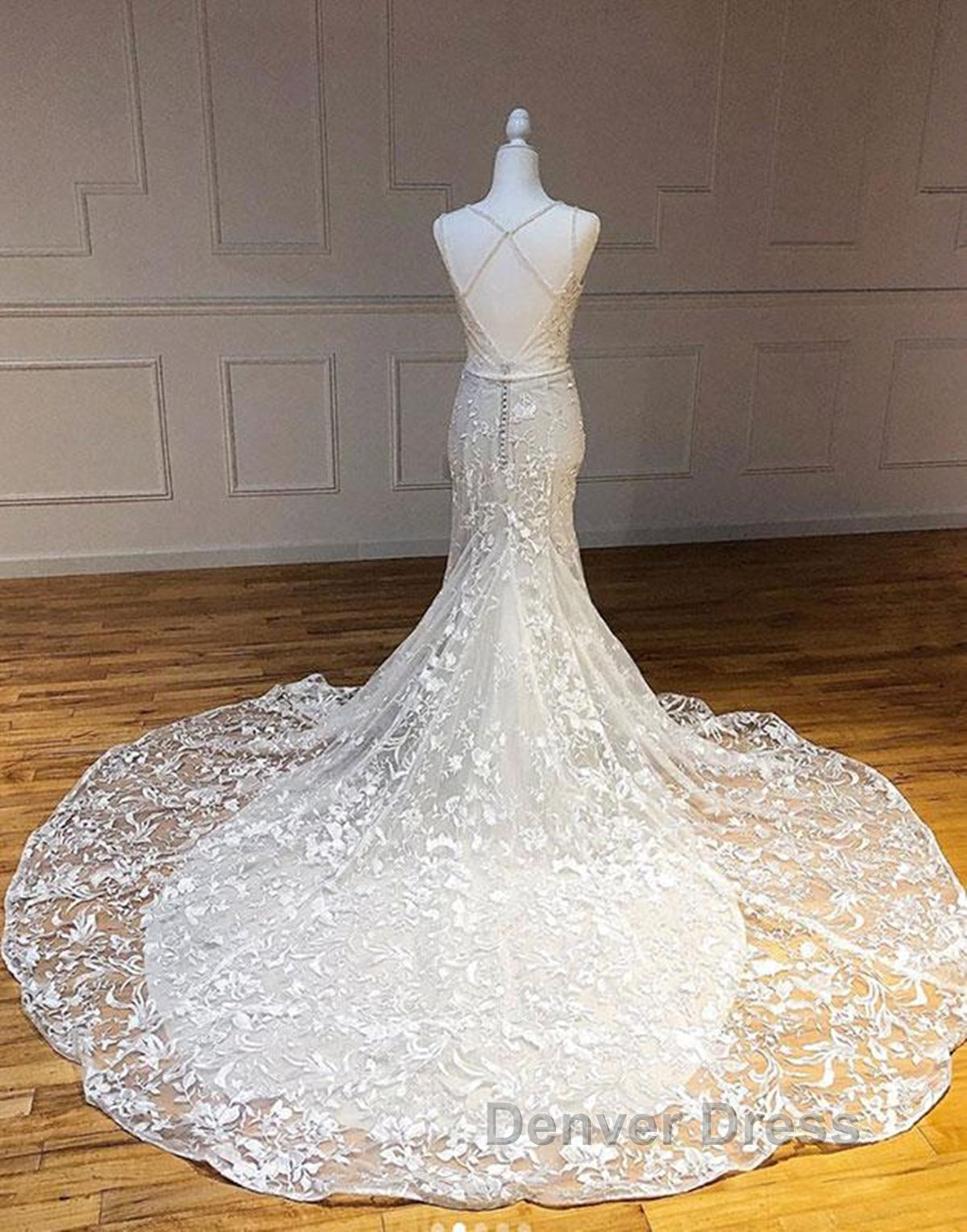 Mermaid V Neck Backless White Lace Long Prom Dress, Mermaid Ivory Lace Prom Dress, Ivory Lace Prom Dresses Secondary image