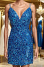 Mermaid V Neck Blue Sequins Short Prom Dress, Mermaid Blue Homecoming Dress, Blue Prom Dresses