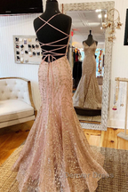 Mermaid V Neck Rose Gold Prom Dress Stunning Prom Dresses