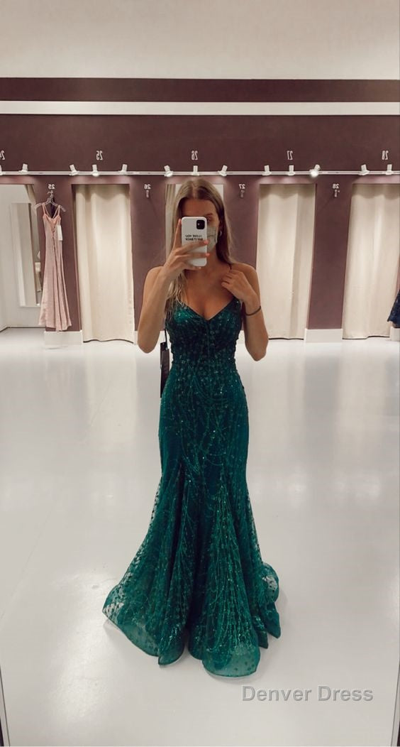 Mermaid V Neck Dark Green Prom Dress Stunning Prom Dresses Main image