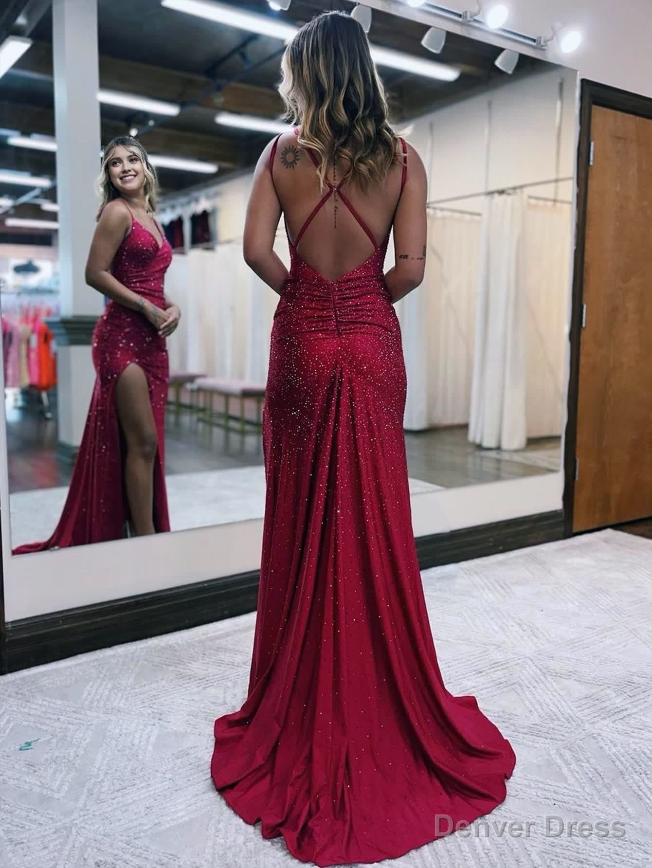 Mermaid V Neck Glitter Jersey Long Prom Dress with Slit Secondary image