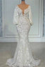 Mermaid V Neck Lace Floor Length Long Sleeve Applique Beaded Wedding Dresses