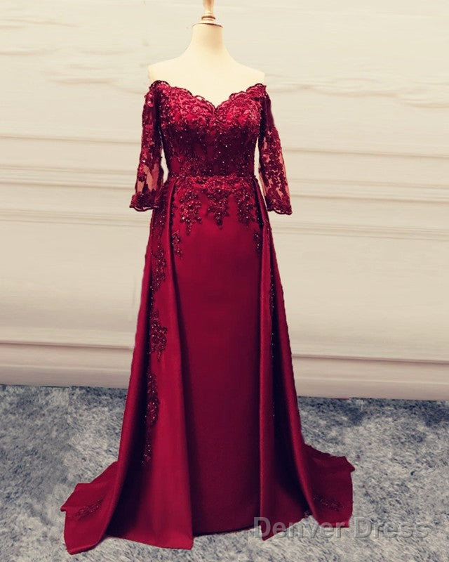 Mermaid V Neck Lace Sleeved Prom Dresses Off The Shoulder Main image