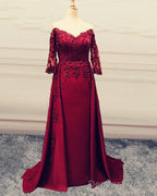 Mermaid V Neck Lace Sleeved Prom Dresses Off The Shoulder