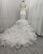 Mermaid V Neck Long Train Chiffon Lotus Leaf Hem Wedding Dresses