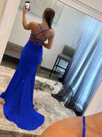 Mermaid V Neck Red Glitter Satin Prom Dresses