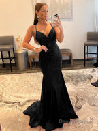 Mermaid V Neck Red Glitter Satin Prom Dresses