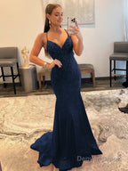 Mermaid V Neck Red Glitter Satin Prom Dresses