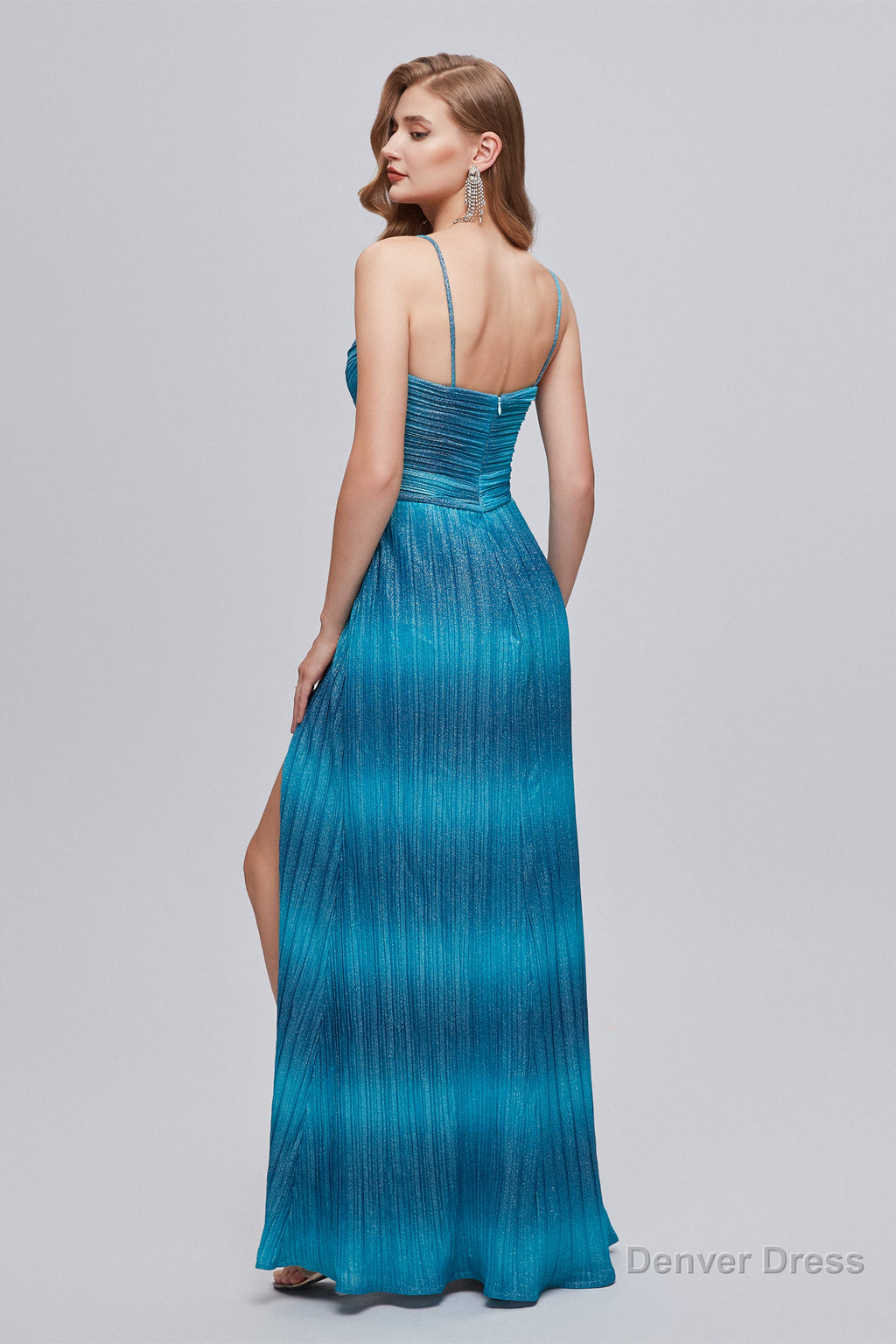 Mermaid V Neck Ruched Long Prom Dresses with Slit