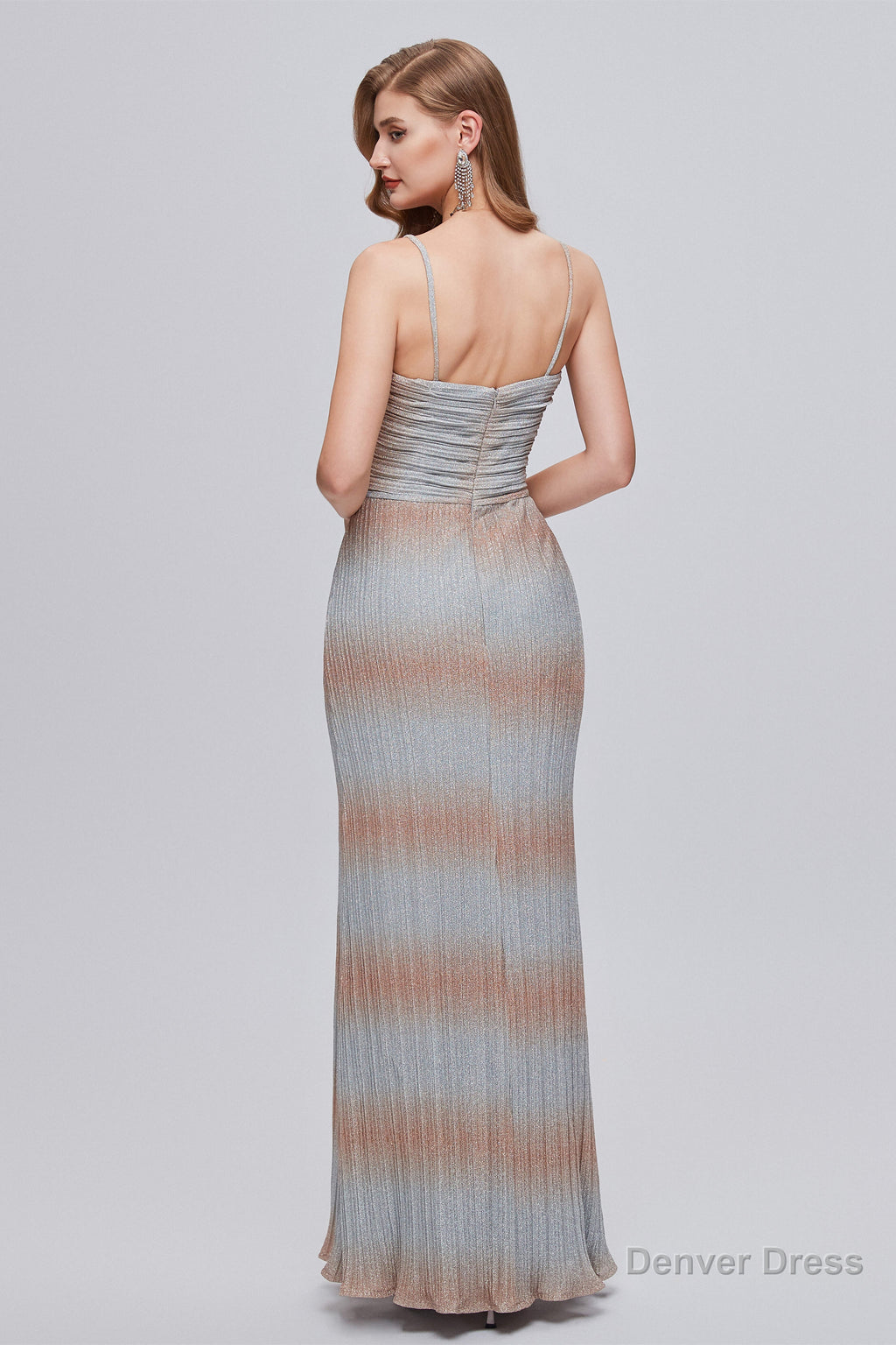 Mermaid V Neck Ruched Long Prom Dresses with Slit