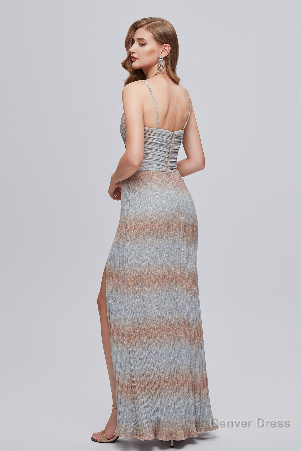 Mermaid V Neck Ruched Long Prom Dresses with Slit