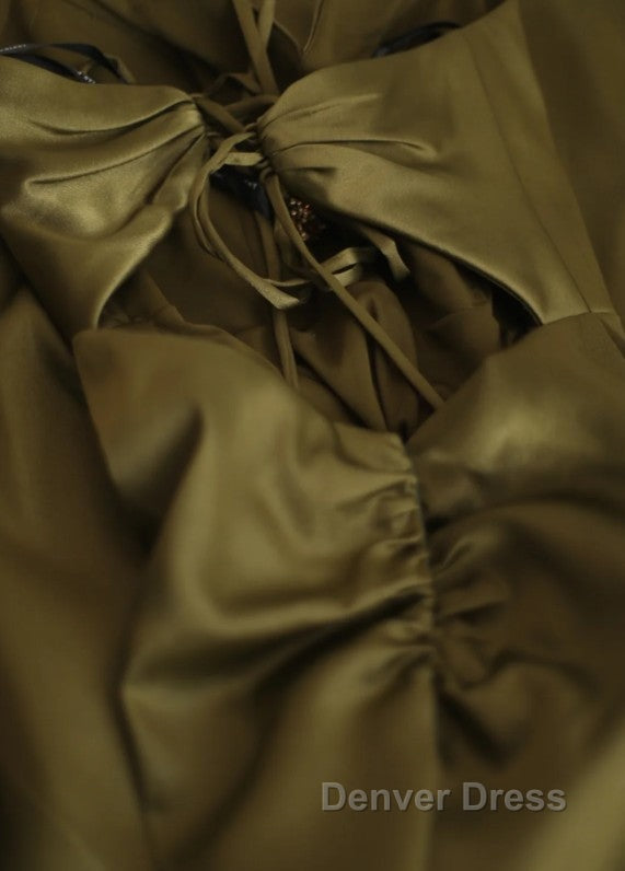 Mermaid V-Neck Satin Long Prom Dresses Elegant Spaghetti Strap Formal Dresses