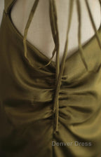 Mermaid V-Neck Satin Long Prom Dresses Elegant Spaghetti Strap Formal Dresses