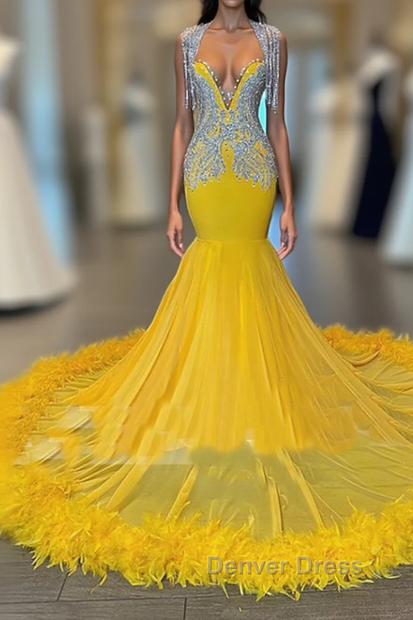 Mermaid V-neck Sequined Beaded Floor-length Sleeveless Open Back Prom Dresses Main image