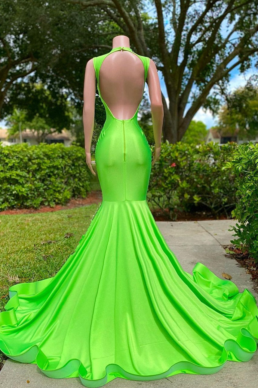 Mermaid V-Neck Sequined Open Back Floor-Length Sleeveless Lace Beading Prom Dress Secondary image