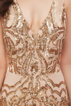 Mermaid V Neck Sleeveless Sequind Long Prom Dresses