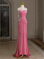 Mermaid Velvet Beads Pink Long Prom Dresses, Pink Long Formal Dresses