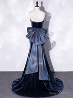 Mermaid Velvet Blue Long Prom Dress, Blue Velvet Long Prom Dresses