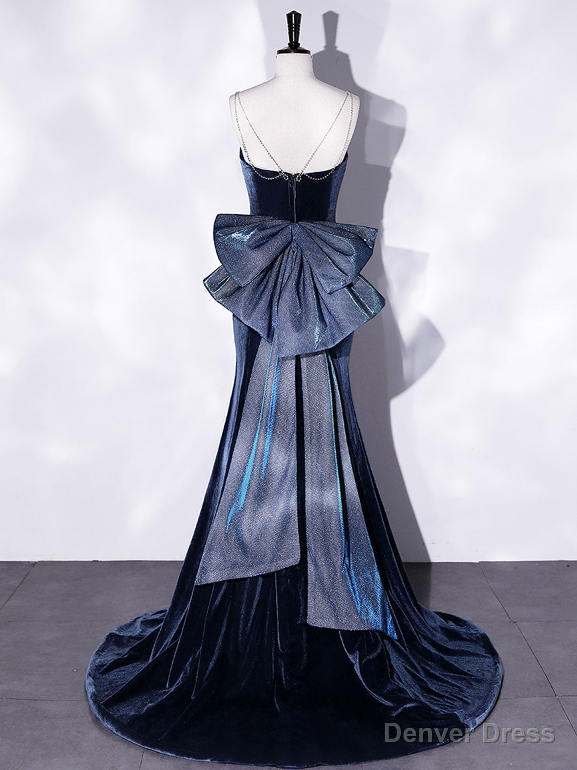 Mermaid Velvet Blue Long Prom Dress, Blue Velvet Long Prom Dresses