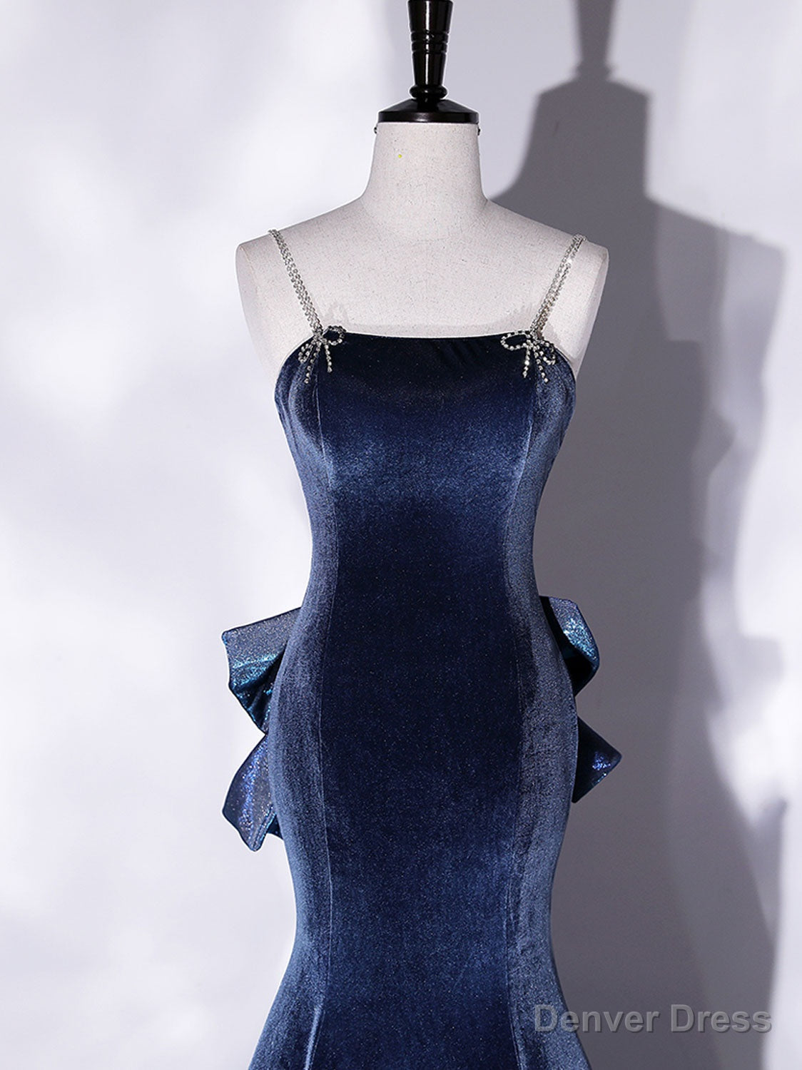 Mermaid Velvet Blue Long Prom Dress, Blue Velvet Long Prom Dresses