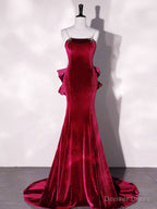 Mermaid Velvet Blue Long Prom Dress, Blue Velvet Long Prom Dresses