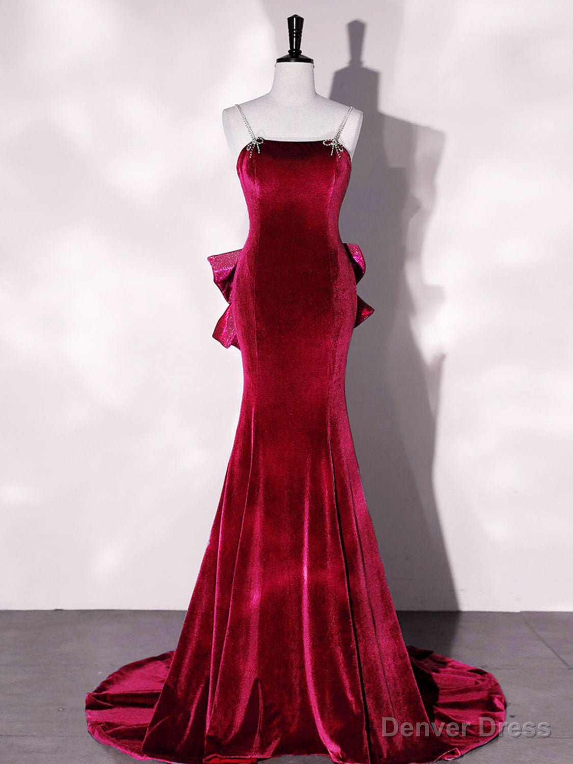 Mermaid Velvet Blue Long Prom Dress, Blue Velvet Long Prom Dresses