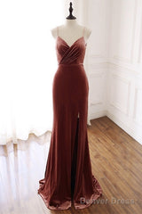 Mermaid Velvet Bridesmaid Dresses Leg Slit