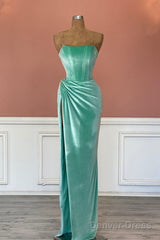 Mermaid Velvet Strapless High Slit Dress