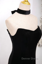 Mermaid Velvet Tulle Black Long Prom Dresses, Black Long Formal Dresses