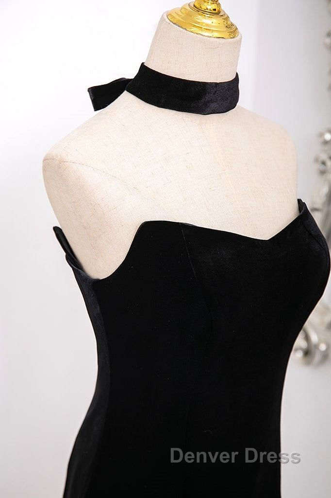 Mermaid Velvet Tulle Black Long Prom Dresses, Black Long Formal Dresses